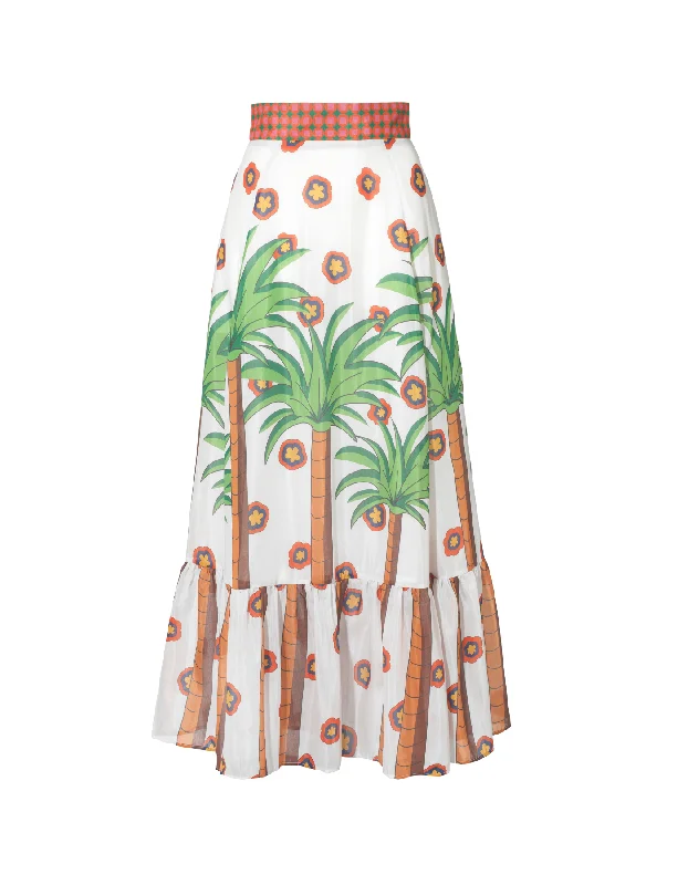 Rachel Silk Voile Palm Trees Print Skirt satin skirt smooth