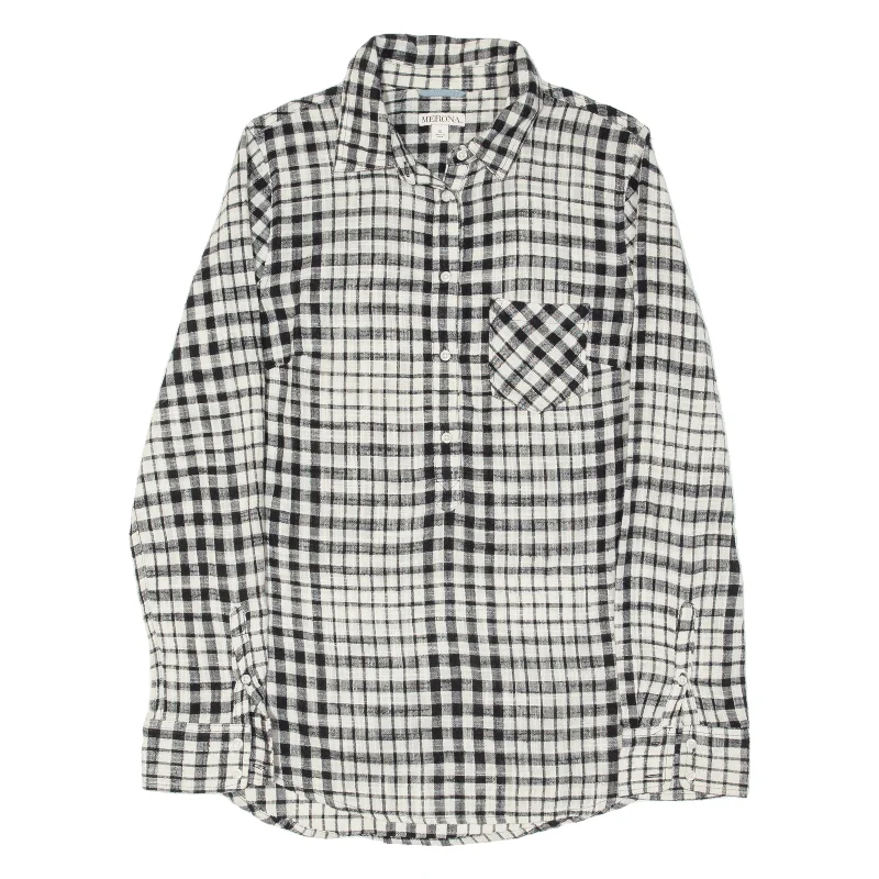 MERONA Pullover Womens Shirt White Check Long Sleeve S Faux Fur Trim