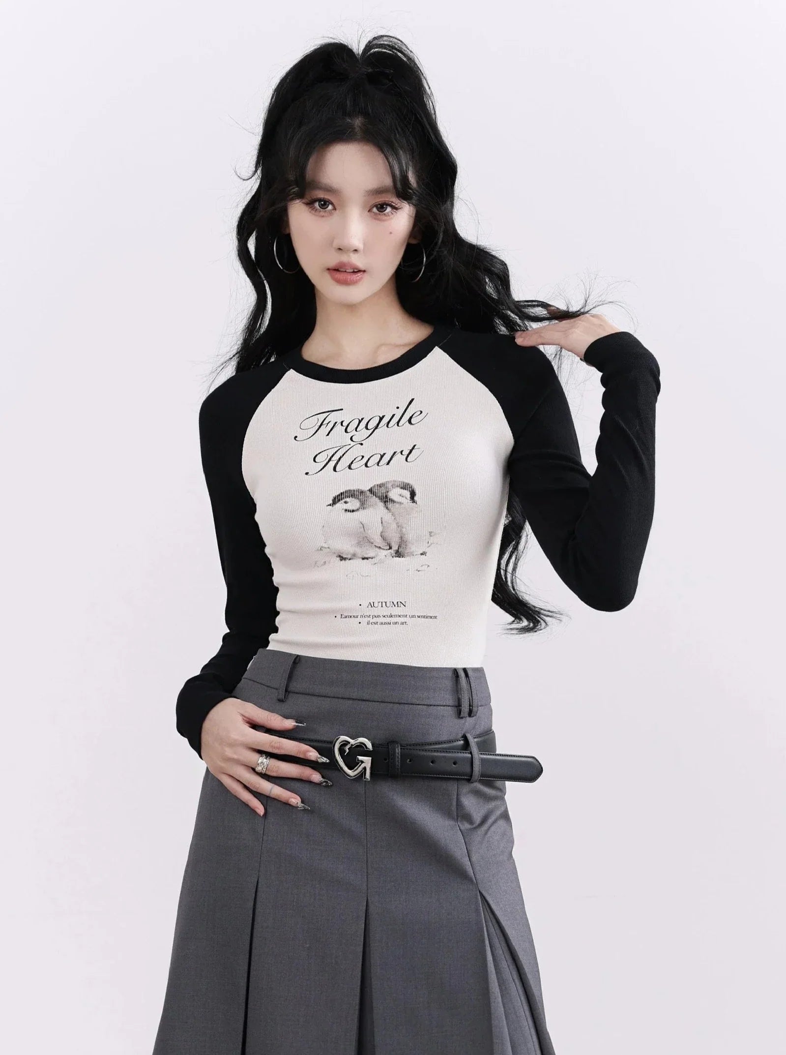 Fragile Heart Cropped Raglan Graphic Sweatshirts Hoodie with Snap Buttons Easy Quick