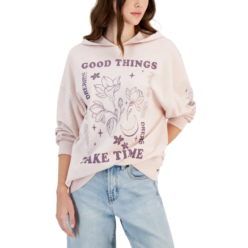 REBELLIOUS ONE - Good Things Take Time Graphic-Print Hoodie Hoodie with Crew Neck Simple Timeless REBELLIOUS ONE - Good Things Take Time Graphic-Print Hoodie Hoodie with Crew Neck Simple Timeless