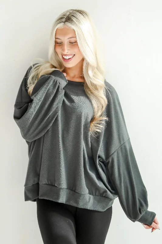 Leisure Essential Oversized Pullover Bishop Sleeve Elegant