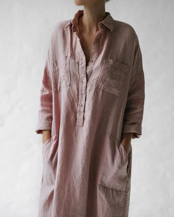 Danica|  Casual Pink Solid Pullover Shirt Dresses with Pockets Kimono Neck Pullover