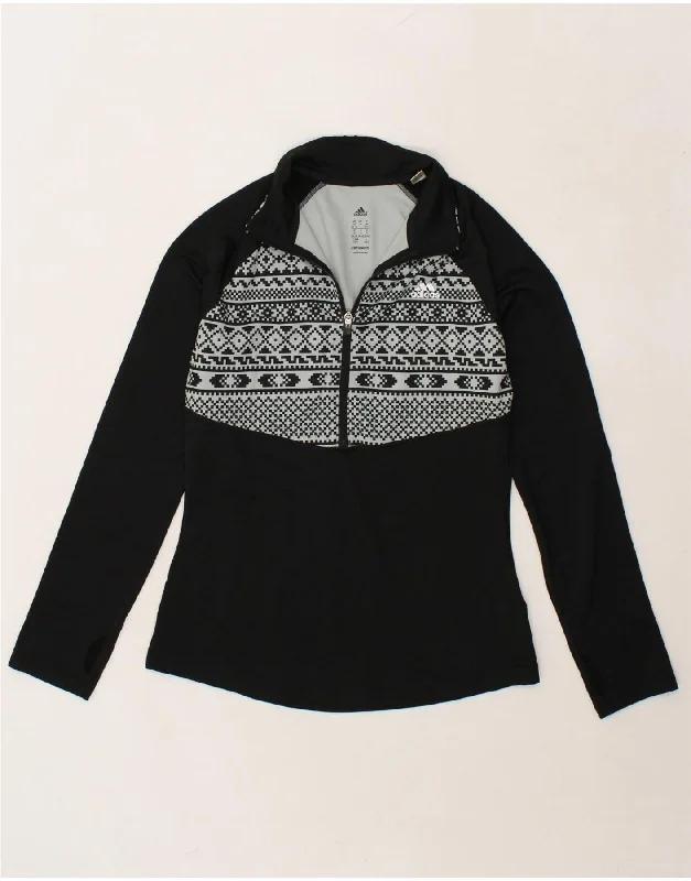 ADIDAS Womens Pullover Tracksuit Top UK 12/14 Medium Black Fair Isle Open Neck Pullover ADIDAS Womens Pullover Tracksuit Top UK 12/14 Medium Black Fair Isle Open Neck Pullover