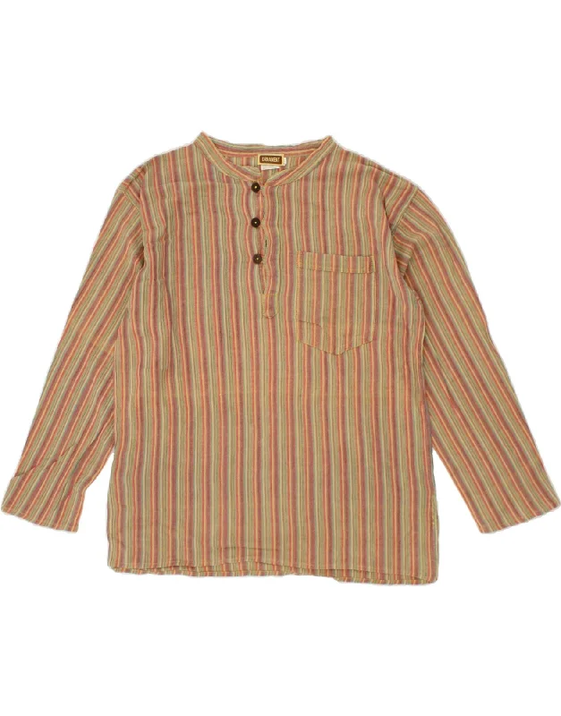 VINTAGE Womens Pullover Shirt UK 20 2XL Brown Striped Cotton Boxy Neck Sweater