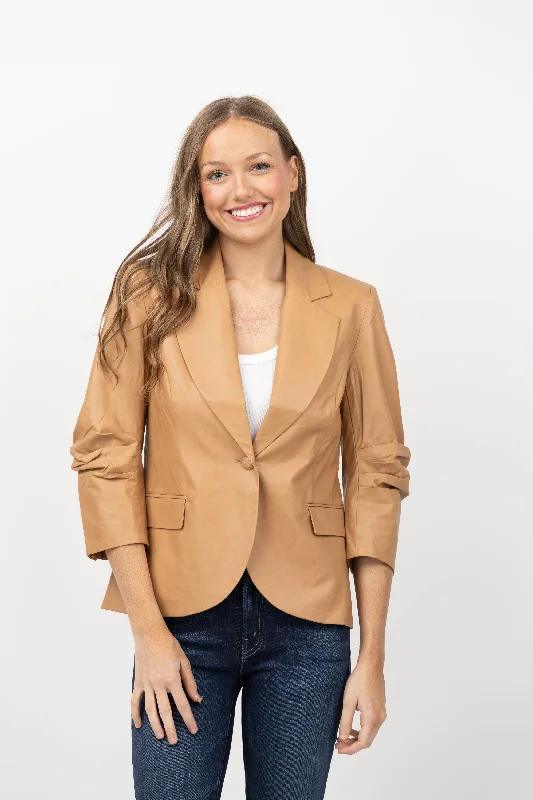 Tyler Boe Taylor Jacket in Caramel Zippered Jacket Buttoned Jacket Snapped Jacket