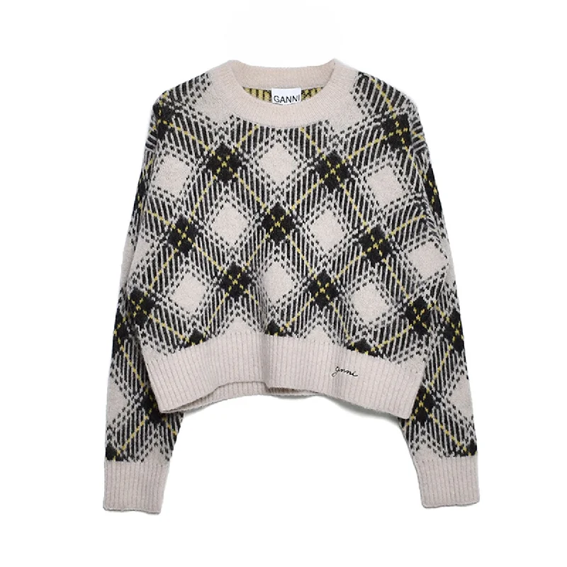 [GANNI]Check Wool Oversized Pullover/OFF WHITE(K2008) Wide Sleeve Pullover