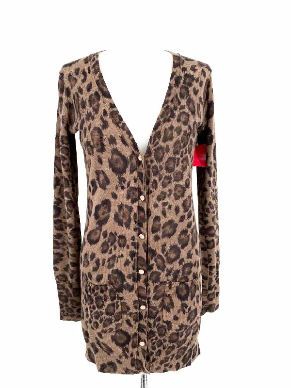 Rebecca Taylor Women's Beige/Black Open Front Silk Blend Animal Print Cardigan Handmade Hand-knitted Hand-woven Rebecca Taylor Women's Beige/Black Open Front Silk Blend Animal Print Cardigan Handmade Hand-knitted Hand-woven