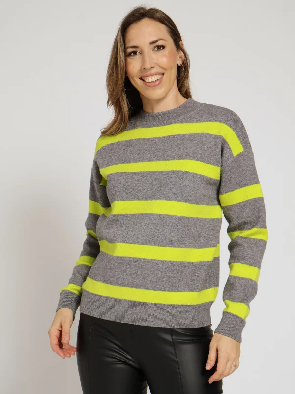 Luxe Academia Stripe Turtle Neck Pullover - Grey Button Front Sweater