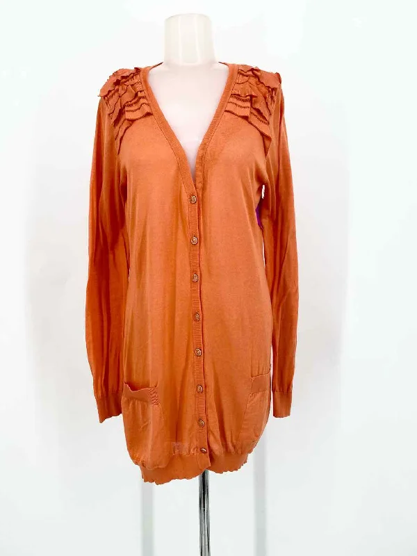 RED VALENTINO Women's Orange Long Ruffled Size M Cardigan Lightweight Heavyweight Midweight RED VALENTINO Women's Orange Long Ruffled Size M Cardigan Lightweight Heavyweight Midweight