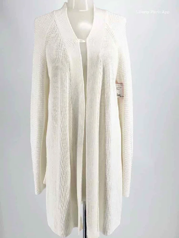 Worth Size S Ivory Open Front Rayon Blend Cardigan Herringbone Houndstooth Plaid