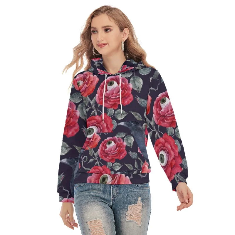 Women's Sexy Rose Eyes Pullover Hoodie With Drawsting Seamless Knit Pullover