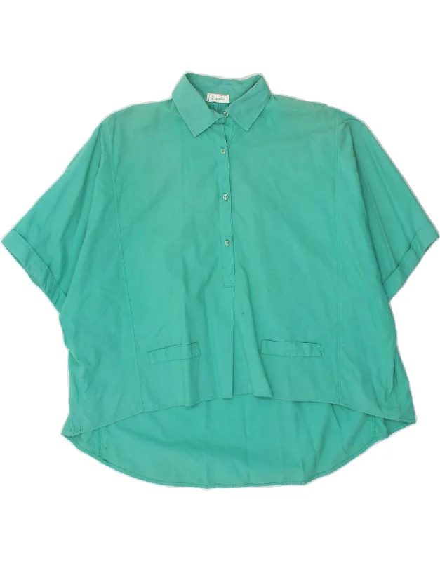 BENETTON Womens Oversized Short Sleeve Pullover Shirt UK 14 Medium Green Ruffled Neck Pullover BENETTON Womens Oversized Short Sleeve Pullover Shirt UK 14 Medium Green Ruffled Neck Pullover