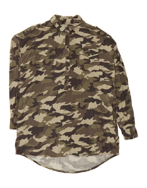 PEPE JEANS Womens Military Pullover Shirt UK 16 Large Green Camouflage Asymmetrical Neck Pullover PEPE JEANS Womens Military Pullover Shirt UK 16 Large Green Camouflage Asymmetrical Neck Pullover