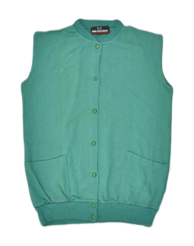 VINTAGE Womens Sleeveless Cardigan Sweater UK 14 Medium Green Cotton Denim Fabric Leather Fabric Suede Fabric VINTAGE Womens Sleeveless Cardigan Sweater UK 14 Medium Green Cotton Denim Fabric Leather Fabric Suede Fabric