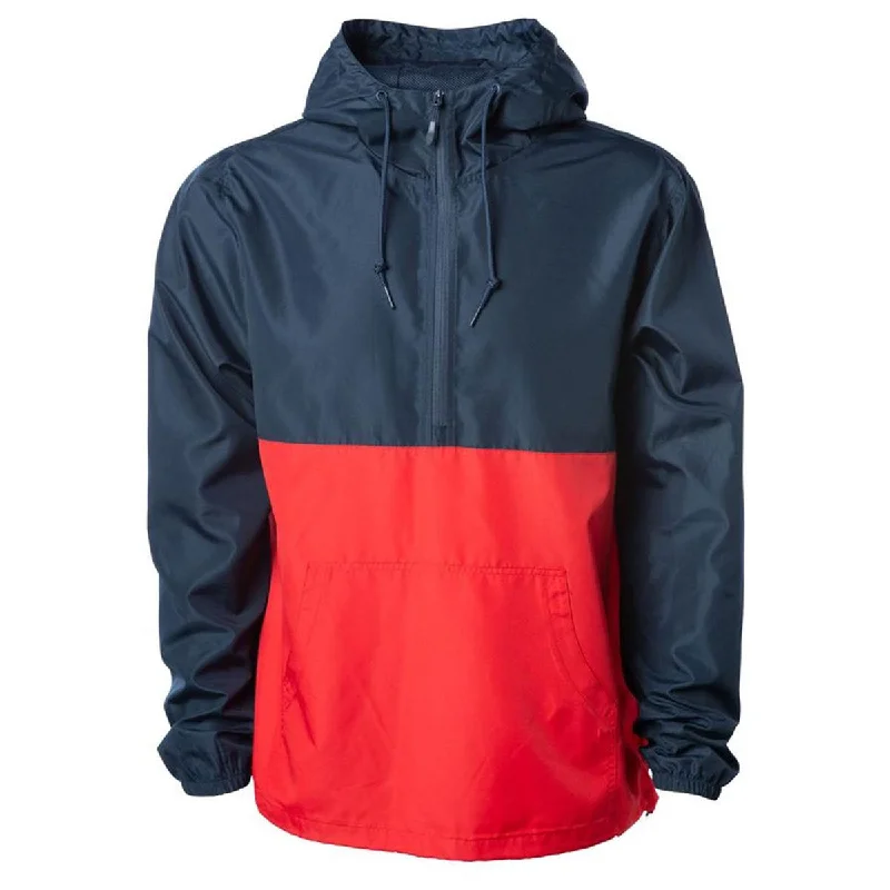 Independent Trading Co. Unisex Classic Navy/Red Lightweight Windbreaker Pullover Plunging Neck Pullover