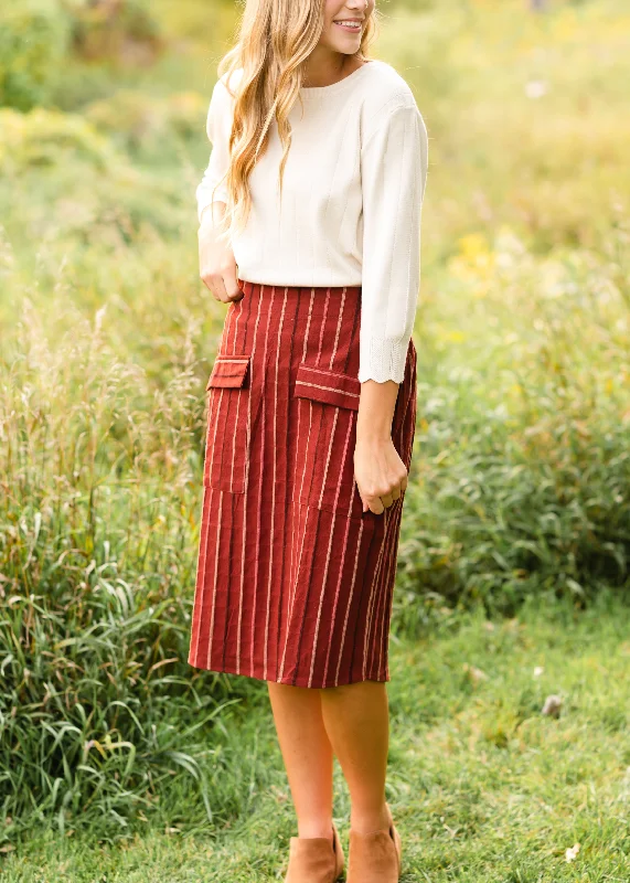 Rust Striped Midi Skirt - FINAL SALE pencil skirt chic