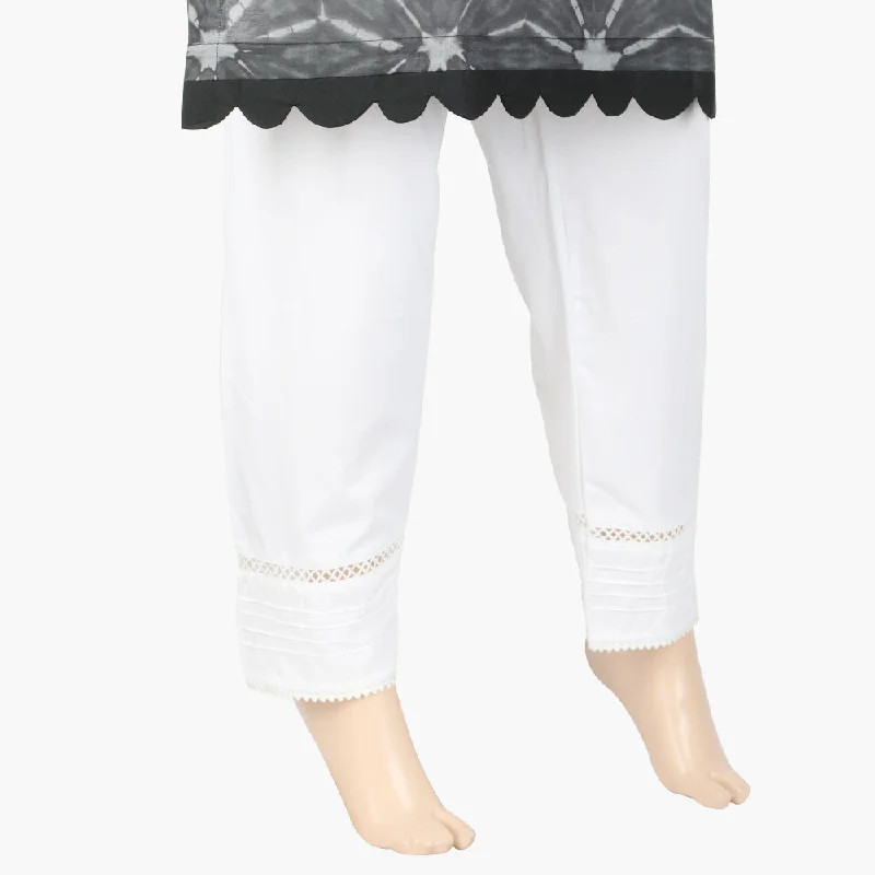 Women's Pintuck Trouser With Lace - White Trousers cozy comfortable