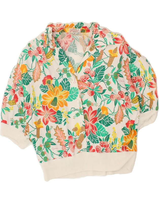 VINTAGE Womens Crop 3/4 Sleeve Pullover Shirt EU 42 Large White Floral Long Sleeve Pullover VINTAGE Womens Crop 3/4 Sleeve Pullover Shirt EU 42 Large White Floral Long Sleeve Pullover