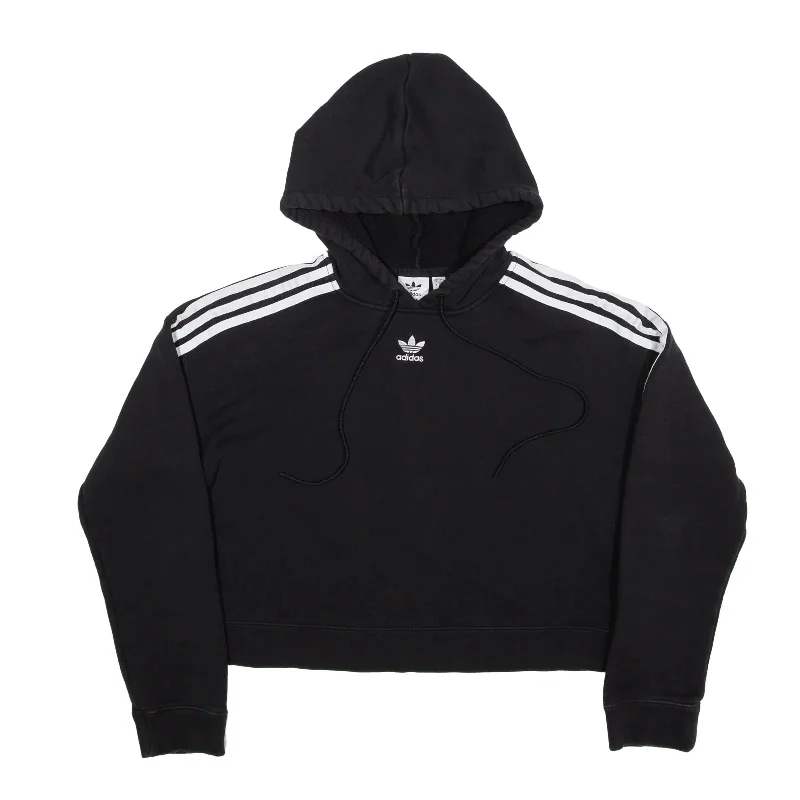 ADIDAS Cropped Hoodie Black Pullover Womens UK 8 Spaghetti Sleeve Top