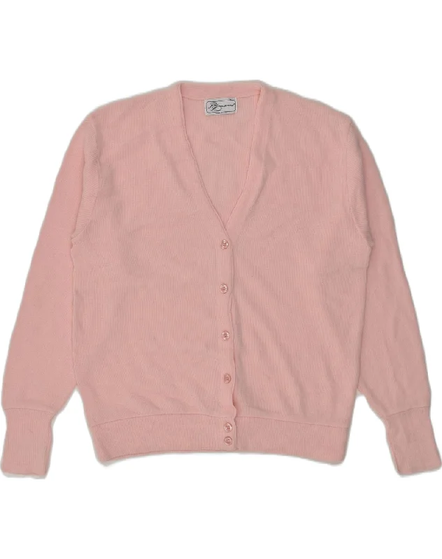 VINTAGE Womens Cardigan Sweater UK 14 Large Pink Polka Dot Checkered Tartan