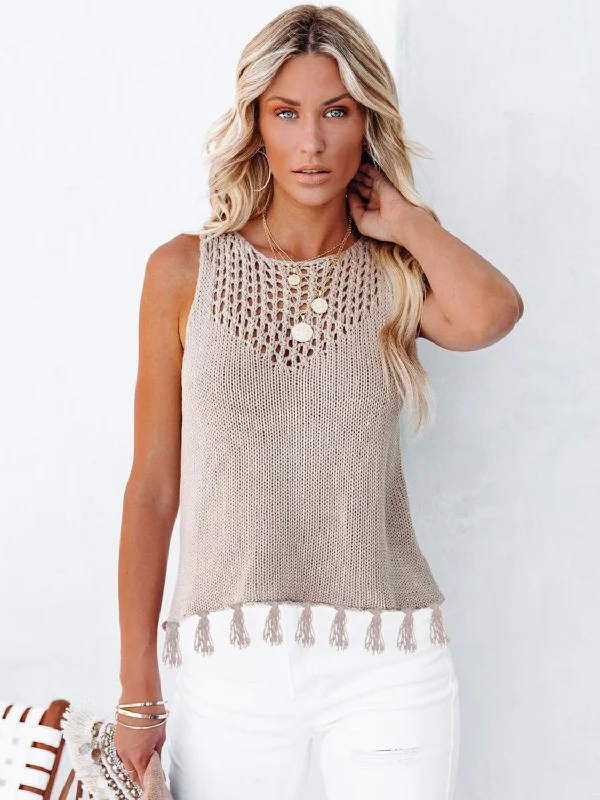 Cutout Tassel Crochet Ladies Tank Top (3 colors) casual tank top