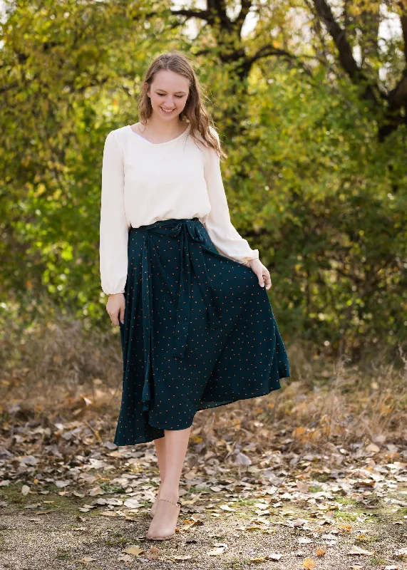 Green Polka Dot Wrap Midi Skirt - FINAL SALE silk skirt smooth