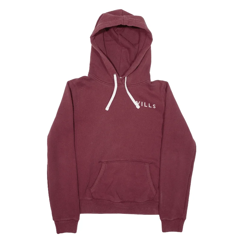 JACK WILLS Hoodie Maroon Pullover Womens UK 12 Ruffled Neck Pullover