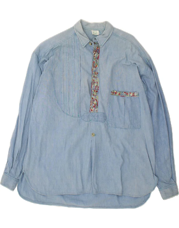 BENETTON Womens Pullover Shirt UK 18 XL Blue Cotton Button Front Sweater