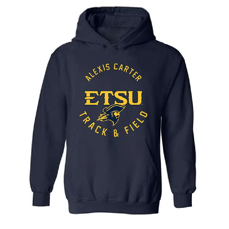 East Tennessee State - NCAA Women's Track & Field : Alexis Carter - Classic Fashion Shersey Hooded Sweatshirt Hoodie with Hem Frayed Vintage Worn