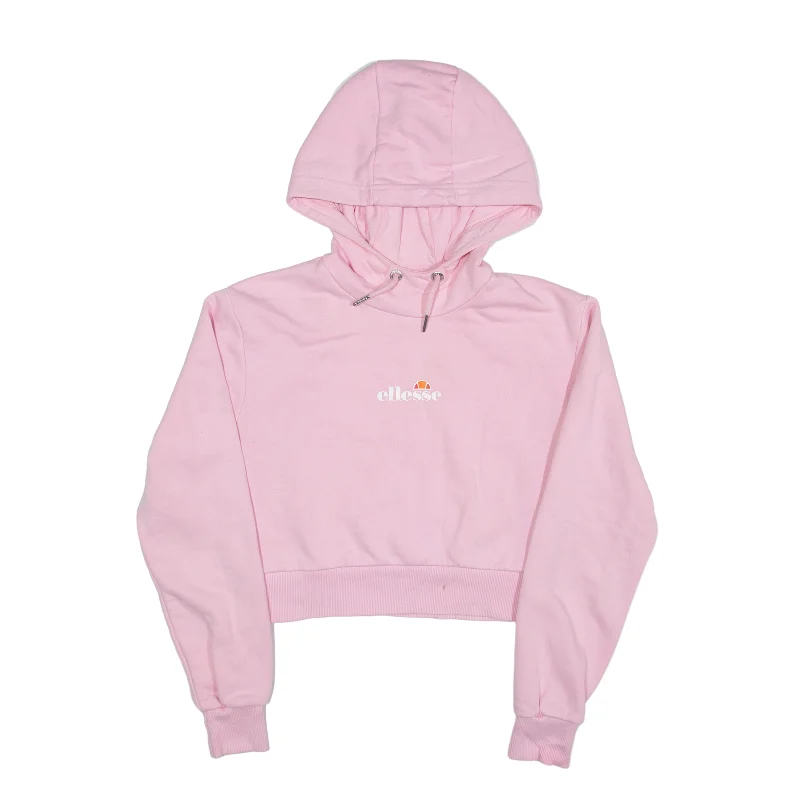 ELLESSE Crop Hoodie Pink Pullover Womens UK 6 Open Neck Pullover