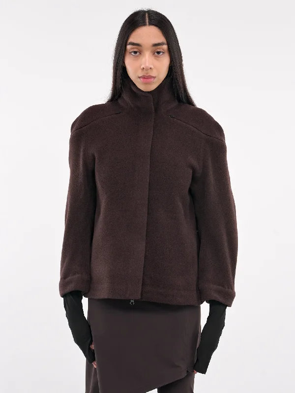 Wool Jacket (01-23-BROWN) Belted Jacket Elasticated Jacket Padded Jacket