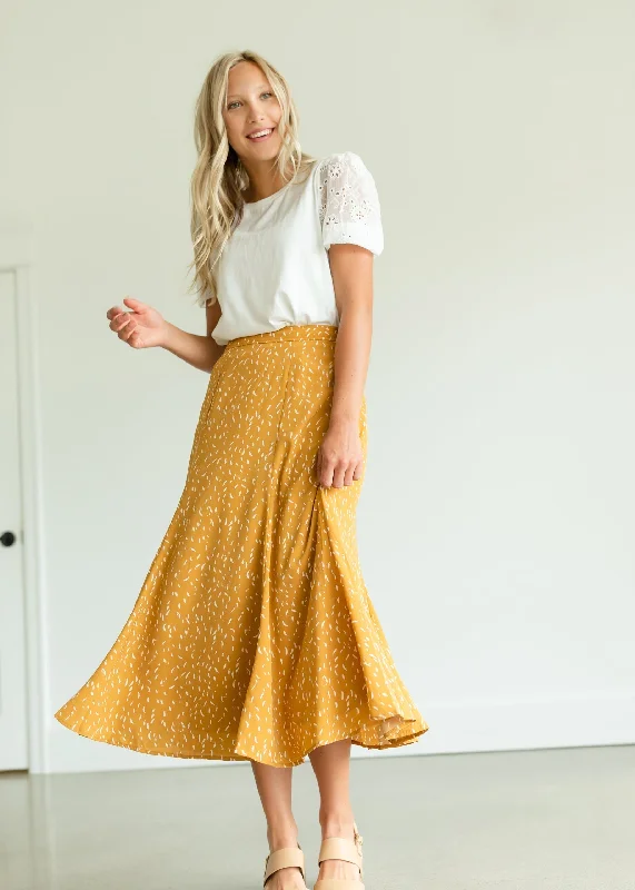 Mustard Flare Printed Midi Skirt linen skirt natural