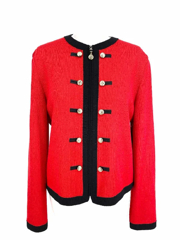 ST. JOHN Women's Red Santana Knit Size 8 Cardigan Fleece Cardigan Nylon Polyester