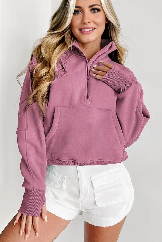 Half Zip Pullover - Pink Halter Neck Top