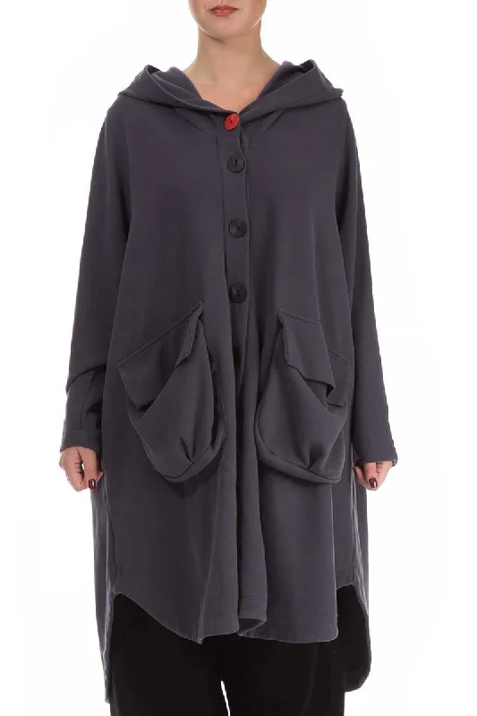 Hooded Oversized Grey Jacket-Coat One-Shoulder Jacket Off-the-Shoulder Jacket Asymmetrical Jacket