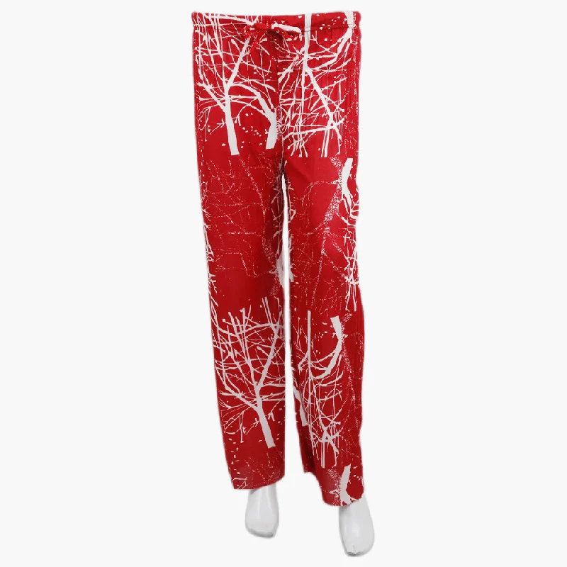 Women's Fancy Trouser - Red Trousers Palazzo Wide Leg