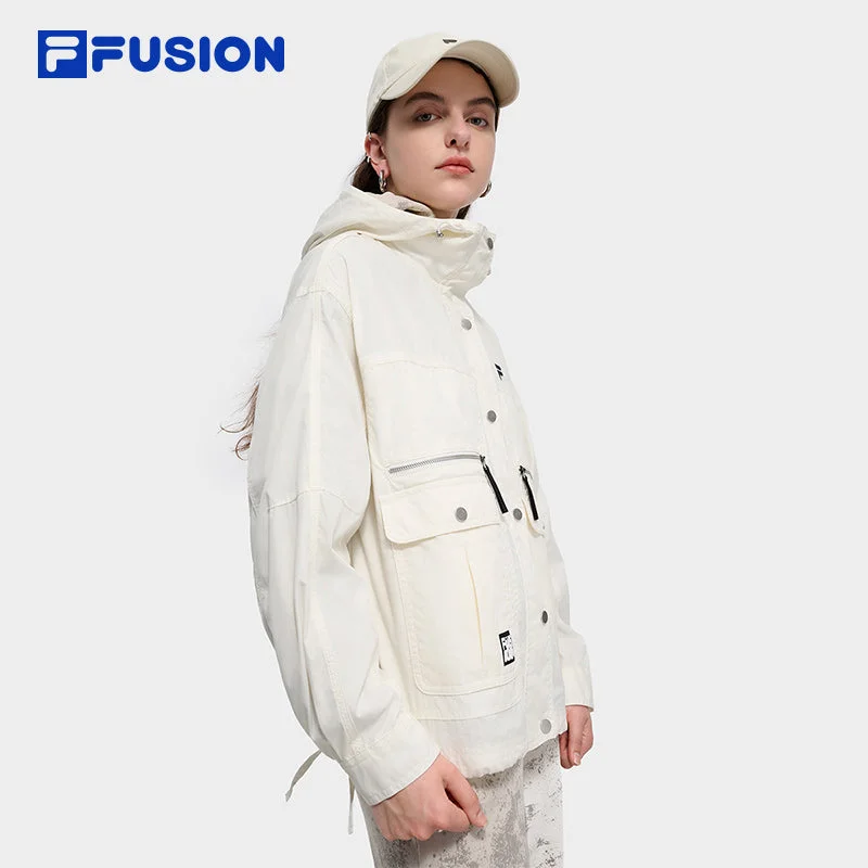 FILA FUSION INLINE FUSION X - WORKWEAR DANCE CITY GROOVE Women Woven Jacket (White) Trench Coat Raincoat Waterproof Jacket