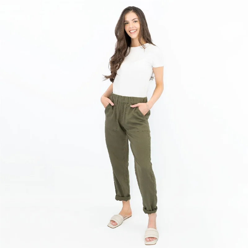 M&S Pure Cotton Tapered Ankle Grazer Elasticated Waist Khaki Green Trousers Trousers Handmade Artisanal M&S Pure Cotton Tapered Ankle Grazer Elasticated Waist Khaki Green Trousers Trousers Handmade Artisanal