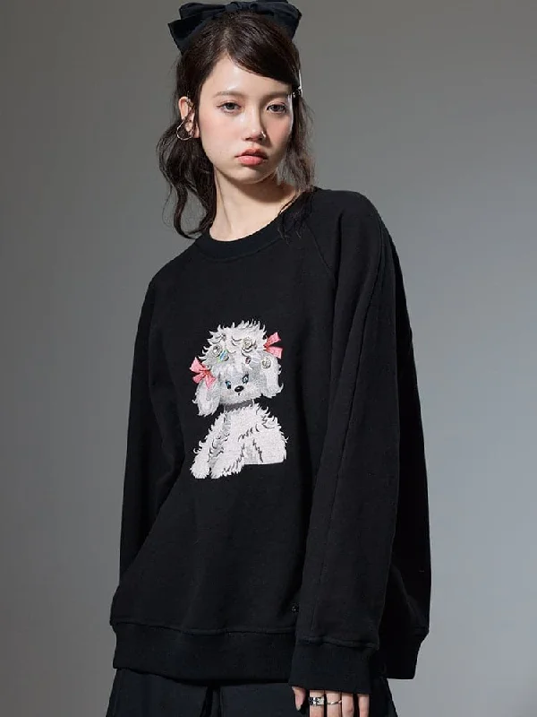 Embroidered Puppy Sweatshirt Hoodie with Mesh Breathable Sporty