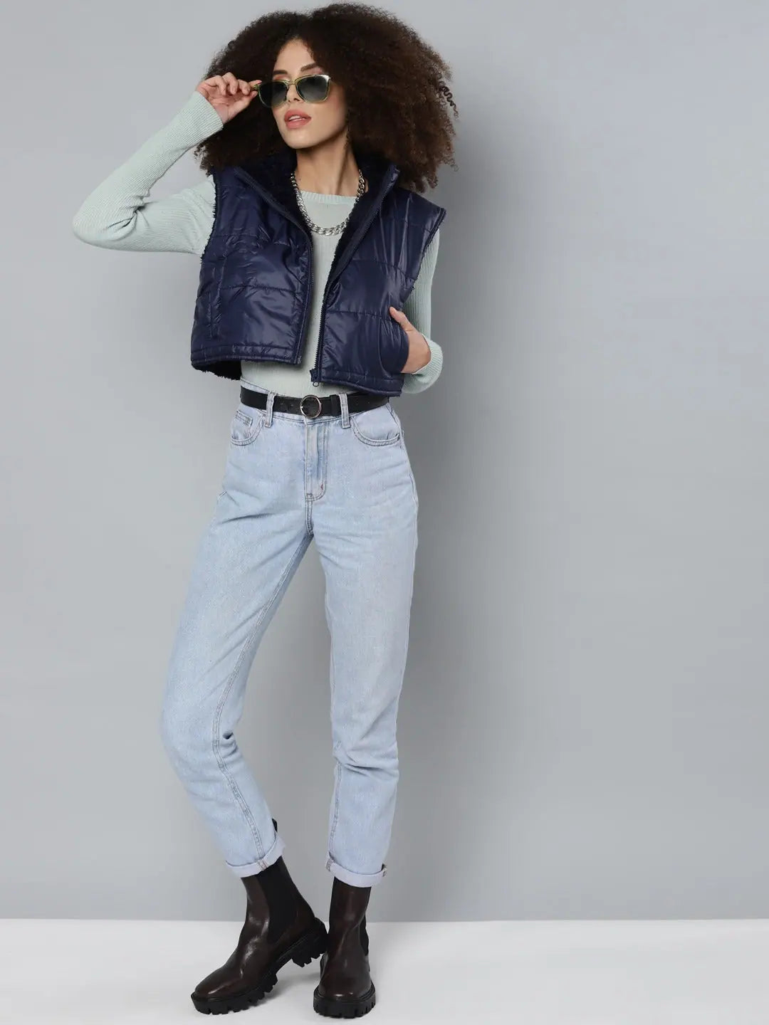 Women Solid Navy Sleeveless Jacket Satin Jacket Silk Jacket Chiffon Jacket