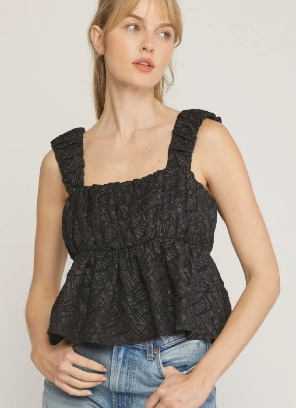 Textured Crop Tank - Black cotton tank top