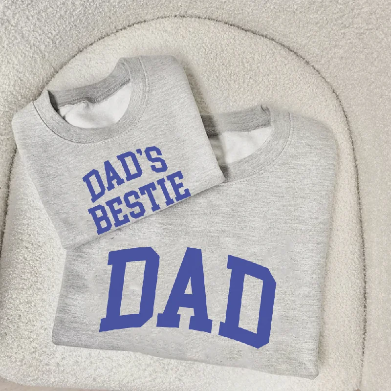 Dad & Dad's Bestie College Matching Grey/Blue Sweatshirts Hoodie with Ribbed Hem Stretchable Secure