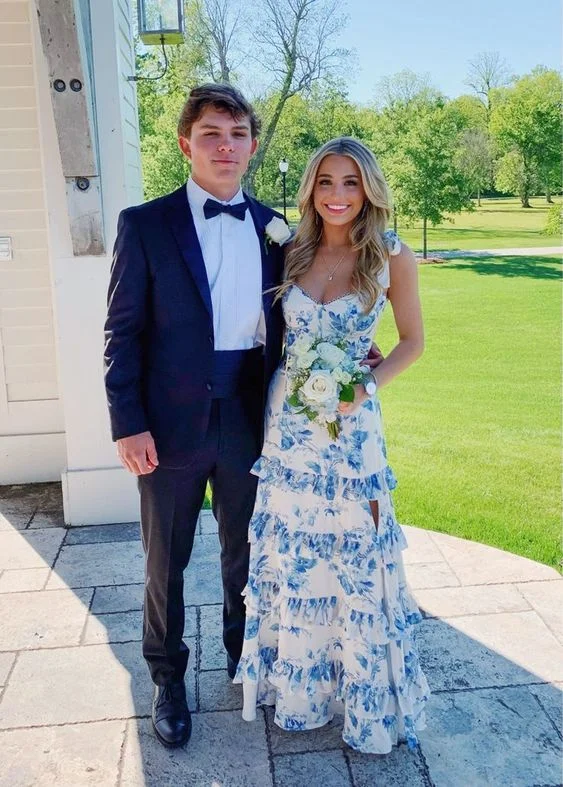 Blue Print Sexy Prom Dress, Long Evening Dress Prom Dresses  cc1224