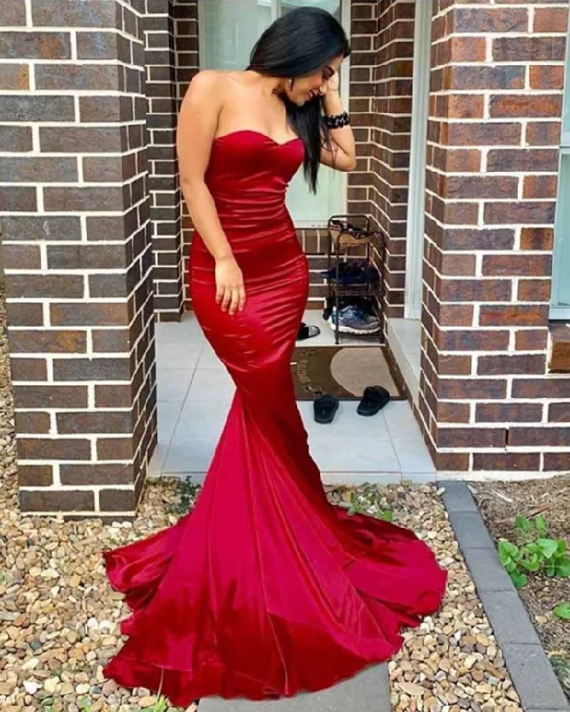 Sweetheart Red Mermaid Evening Dresses Satin prom dress   cg13118
