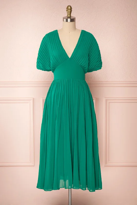 Alisha Emeraude | Green Pleated Dress