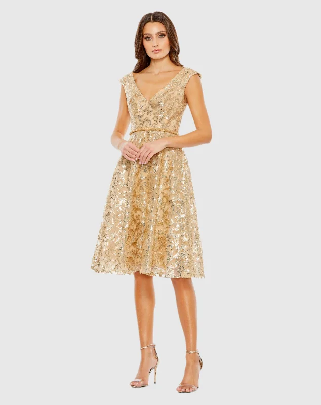 Sequined V Neck Cap Sleeve Dress - FINAL SALE