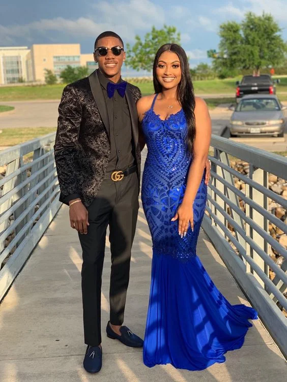 Mermaid V-Neck Sleeveless Royal Blue Evening Dress cc948