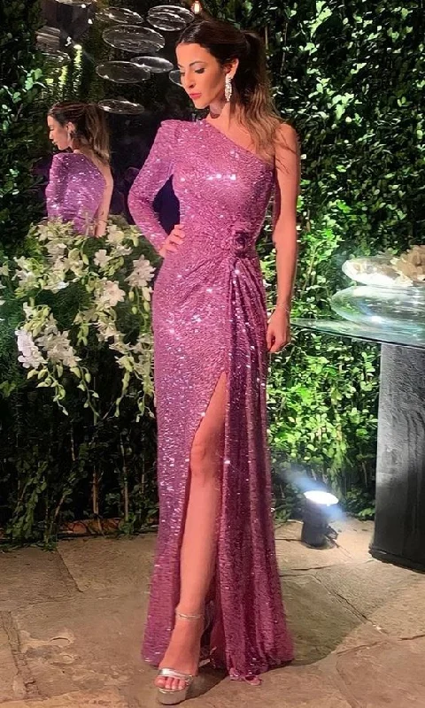 Elegant One Sleeve Long Evening Dress With Split  cc1043