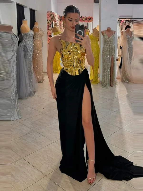 New Arrival Women Gold Color Sexy Laced-up Tops 2 Pieces Bodycon Floor-Length Dress Celebrate Evening Party Prom Dress