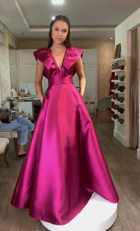 Romantic Formal Evening Dresses Simple Evening Dress Deep V Neck Long Dress Lady Girl Satin Prom Dress cc1164 Romantic Formal Evening Dresses Simple Evening Dress Deep V Neck Long Dress Lady Girl Satin Prom Dress cc1164